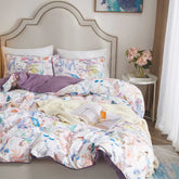 Purple Floral Birds Pattern Duvet Cover Set | Yedwo